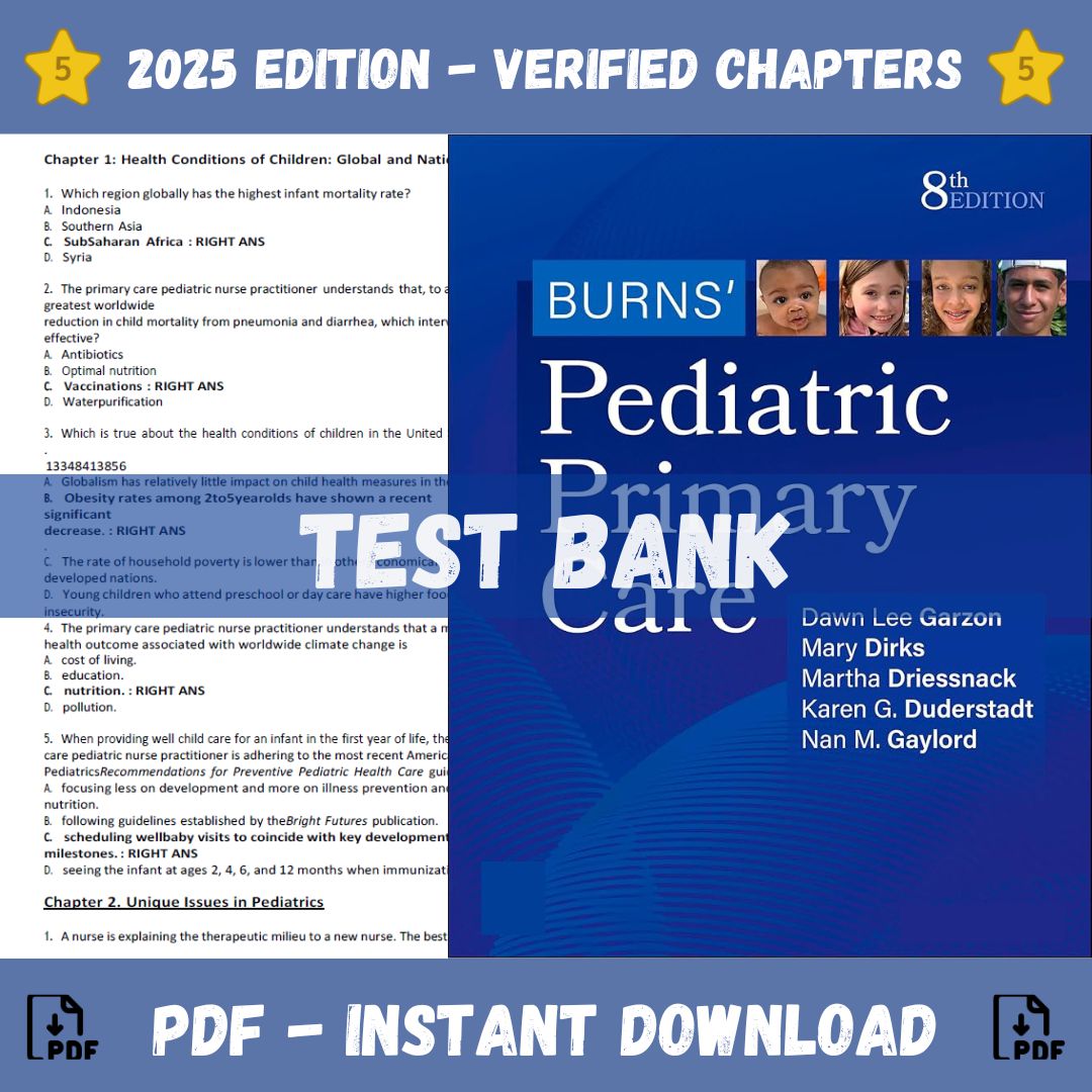 Test Bank – Burns’ Pediatric Primary Care, 8th Edition (Lee Garzon, 2024)-ExamThrive