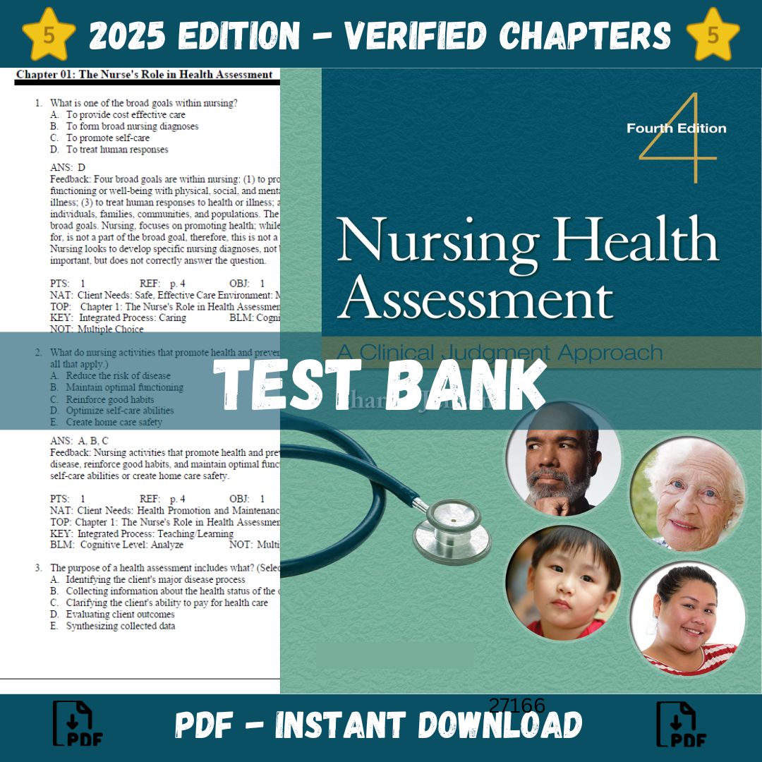 Test Bank Nursing Health Assessment A Clinical Judgment Approach, 4th Edition-ExamThrive