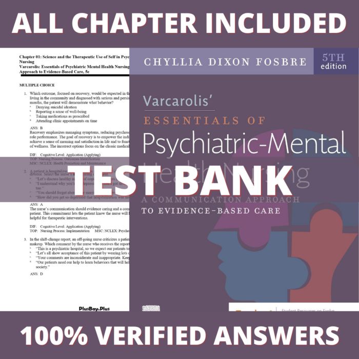 Test Bank for Varcarolis Essentials of Psychiatric Mental Health Nursing 5th Edition (Fosbre, 2023)-ExamThrive