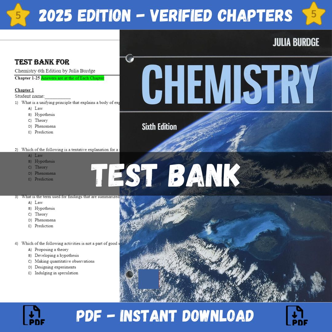 Test bank – Chemistry 6th Edition (Julia Burdge, 2022)-ExamThrive