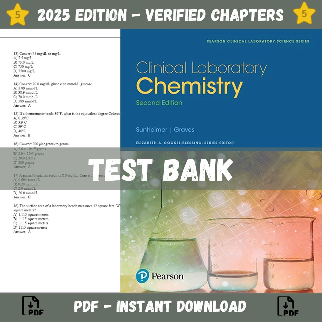Test bank – Clinical Laboratory Chemistry 2nd Edition (Robert Sunheimer, 2017)-ExamThrive