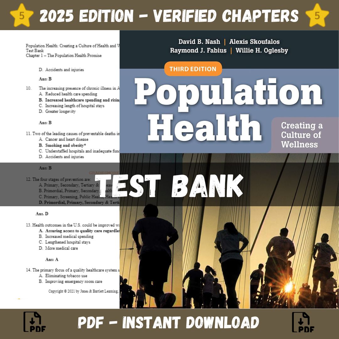 Test bank – Population Health Creating a Culture of Wellness 3rd Edition (Fabius, 2020)-ExamThrive