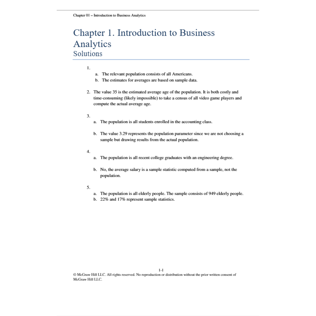 Solution Manual For Business Analytics 2nd Edition By Jaggia-ExamThrive