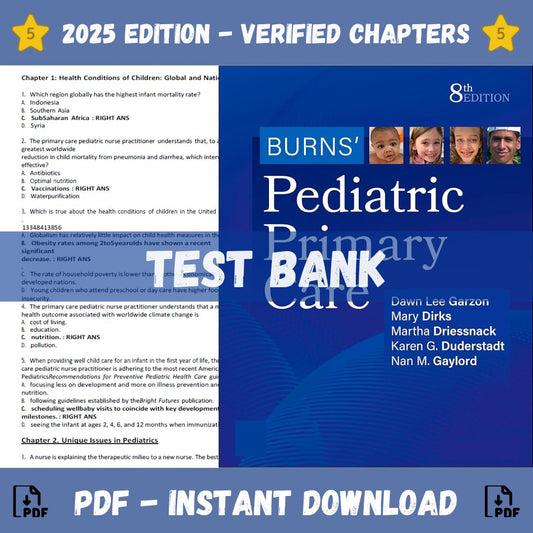 Test Bank – Burns’ Pediatric Primary Care, 8th Edition (Lee Garzon, 2024)-ExamThrive