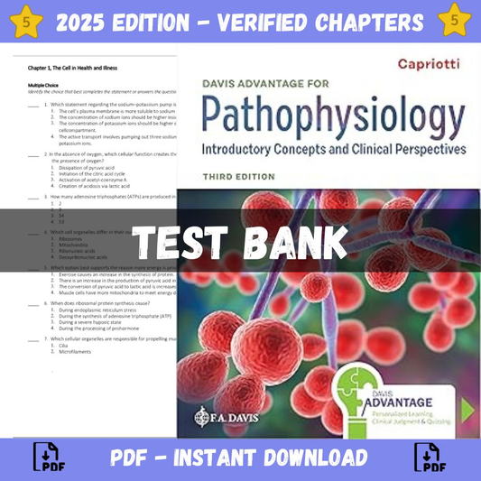 Test Bank – Davis Advantage for Pathophysiology: Introductory Concepts and Clinical Perspectives 3rd Edition, (Theresa Capriotti, 2024)-ExamThrive