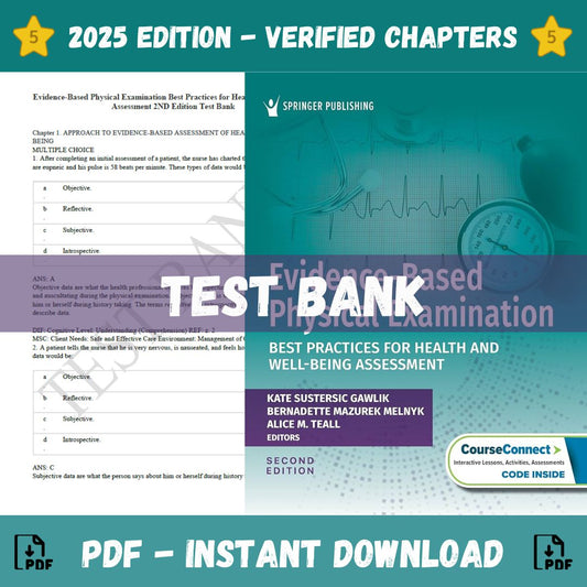 Test Bank – Evidence-Based Physical Examination Best Practices for Health & Well-Being Assessment, 2nd Edition (Kate Sustersic, 2024)-ExamThrive