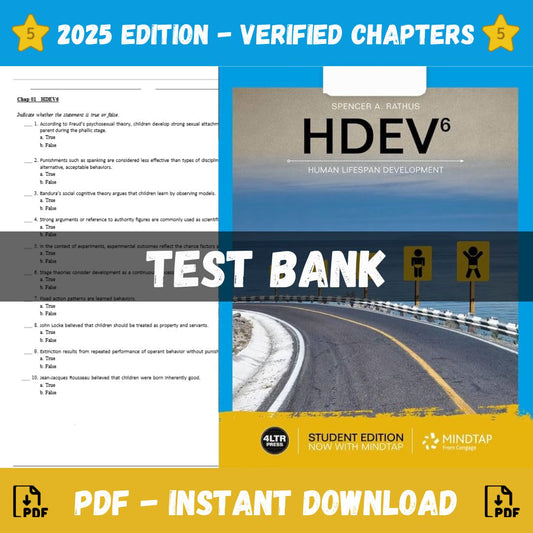 Test Bank – HDEV human lifespan development, 6th Edition (Spencer A. Rathus, 2019)-ExamThrive
