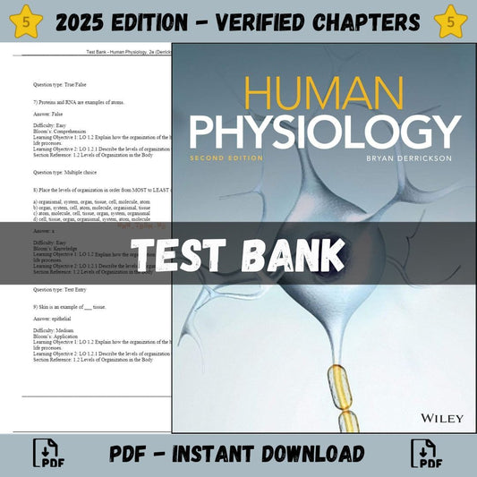 Test Bank – Human Physiology, 2nd Edition (Derrickson, 2019)-ExamThrive