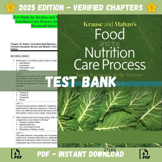 Test Bank – Krause and Mahan’s Food and the Nutrition Care Process, 16th Edition (Janice L Raymond, 2022)-ExamThrive