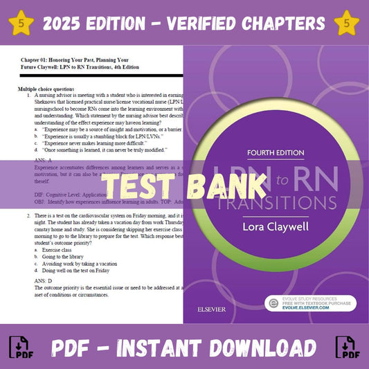 Test Bank – LPN to RN Transitions, 4th Edition (Lora Claywell, 2024)-ExamThrive