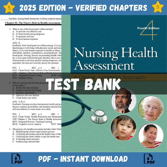 Test Bank – Nursing Health Assessment A Clinical Judgment Approach, 4th Edition (Jensen, 2023)-ExamThrive