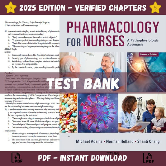 Test Bank – Pharmacology for Nurses A Pathophysiological Approach, 7th Edition (Adams & Holland, 2024)-ExamThrive