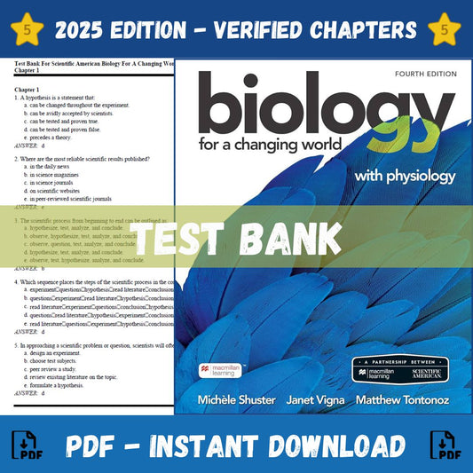 Test Bank – Scientific American Biology for a Changing World with Physiology, 4th Edition (Michele Shuster, 2021)-ExamThrive