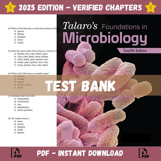 Test Bank – Talaros Foundations in Microbiology 12th Edition (Chess, 2023)-ExamThrive