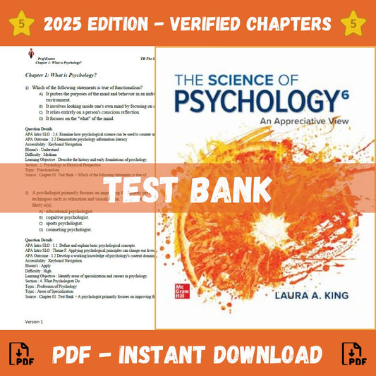 Test Bank – The Science of Psychology: An Appreciative View, 6th Edition (Laura A. King, 2023)-ExamThrive