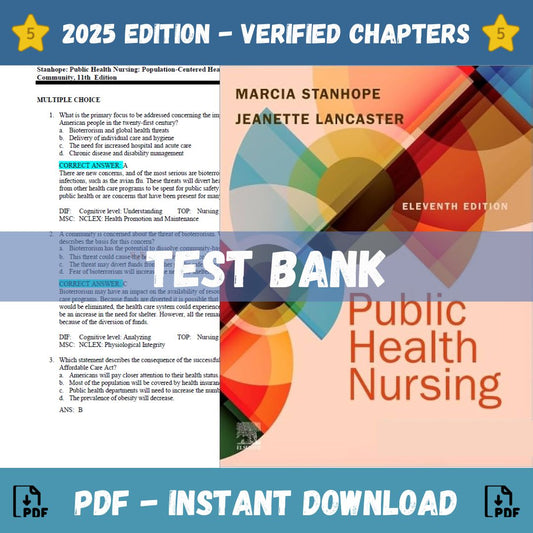 Test bank – Public health nursing: Population-Centered Health Care in the Community, 11th edition (Stanhope, 2024)-ExamThrive